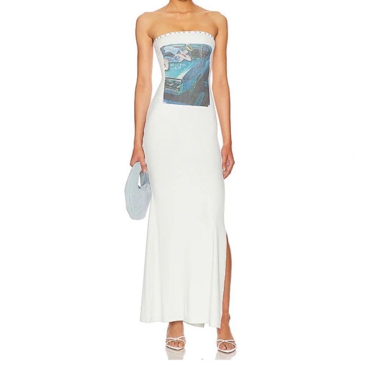 Boys Lie Mint Green Bedrock Angel Graphic Ribbed Tube Maxi Dress Sz L